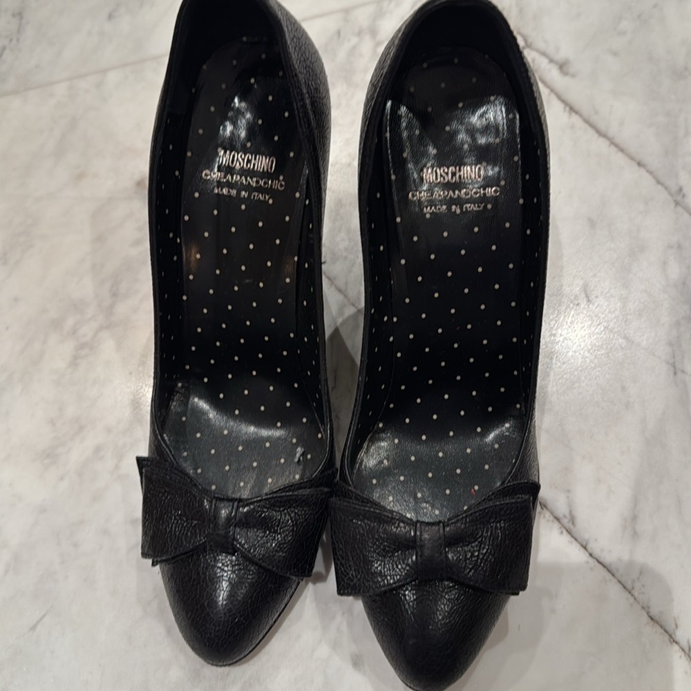 Moschino black bow high heel wedge shoes pumps heels sz 38